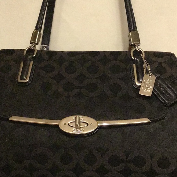 COACH MADISON OP ART SIGNATURE BLACK CANVAS TOTE HAND BAG COMES WITH 2 HANG TAGS - Picture 3 of 16
